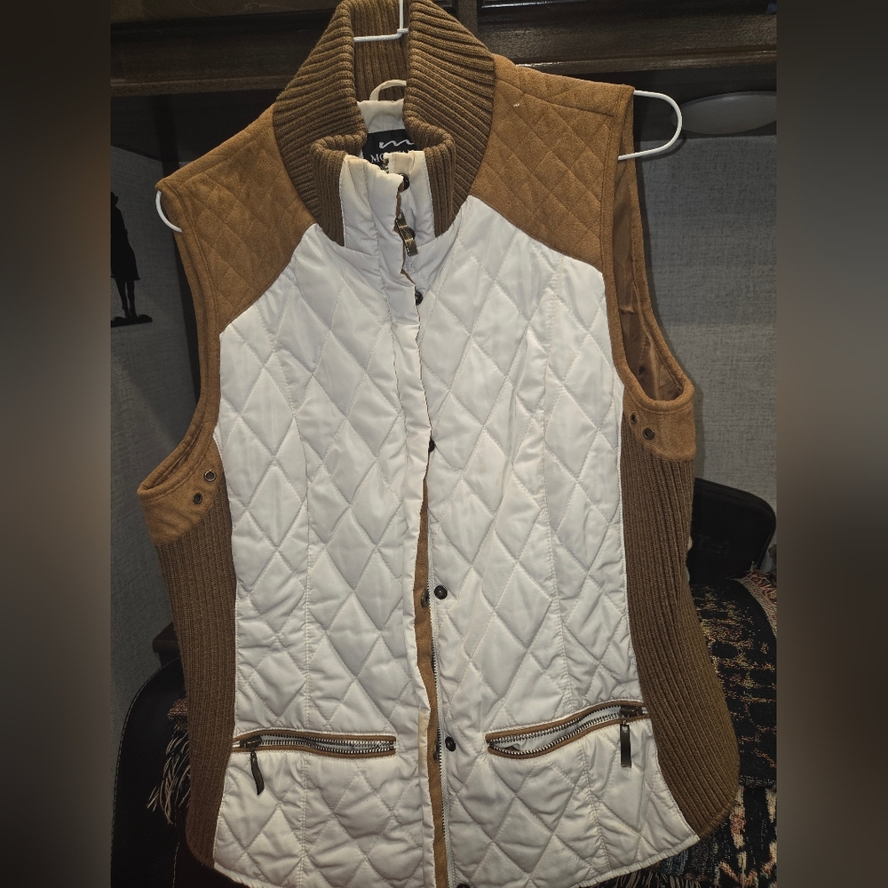 Women's Quilted White and Brown Vest